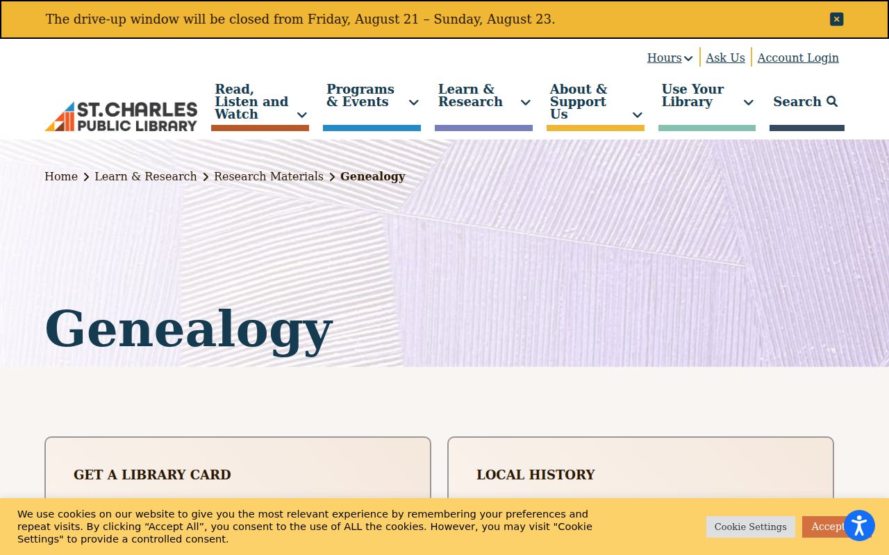 St. Charles Public Library genealogy databases and research links