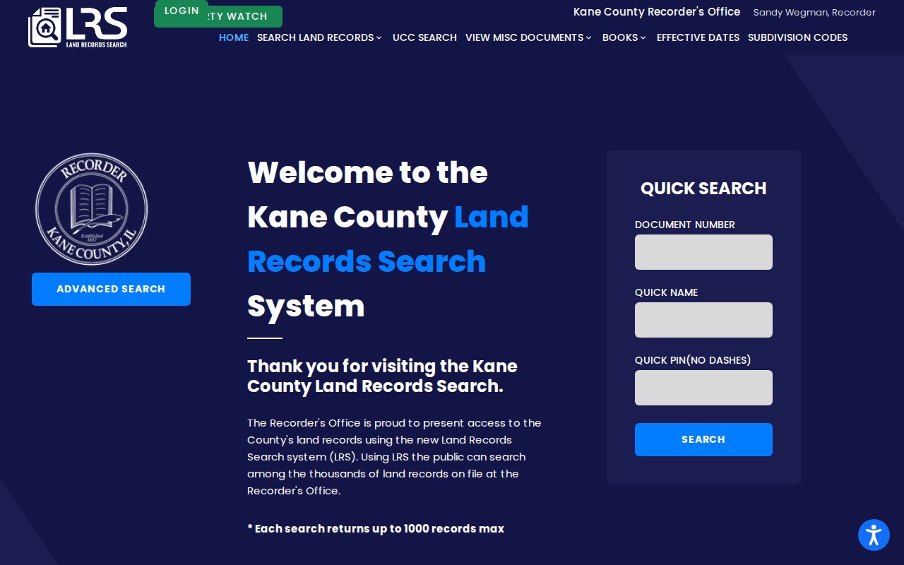 Kane County Recorder advanced land records search for St. Charles names and parcels