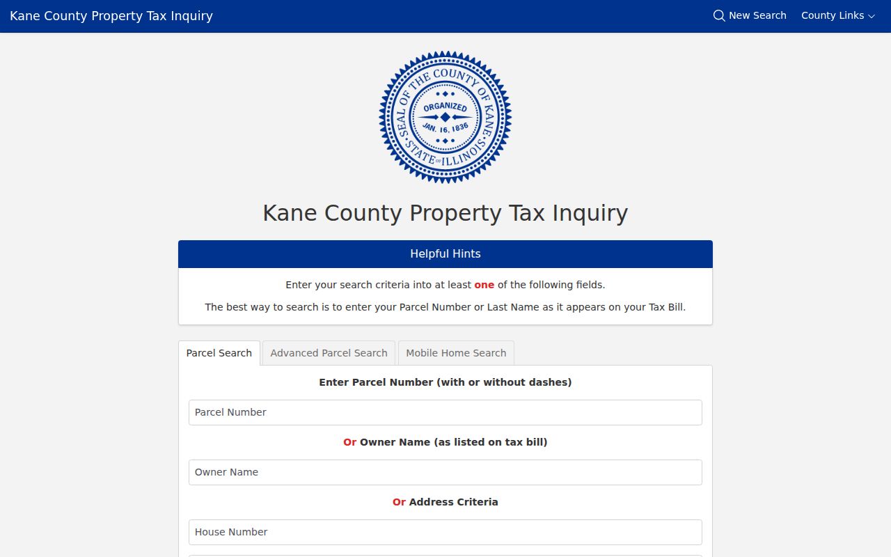 Kane County DevNet property search used for St. Charles parcels
