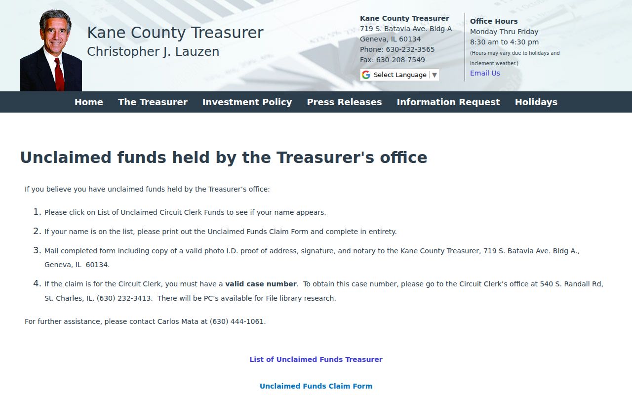 Kane County unclaimed funds page used as a limited St. Charles name clue