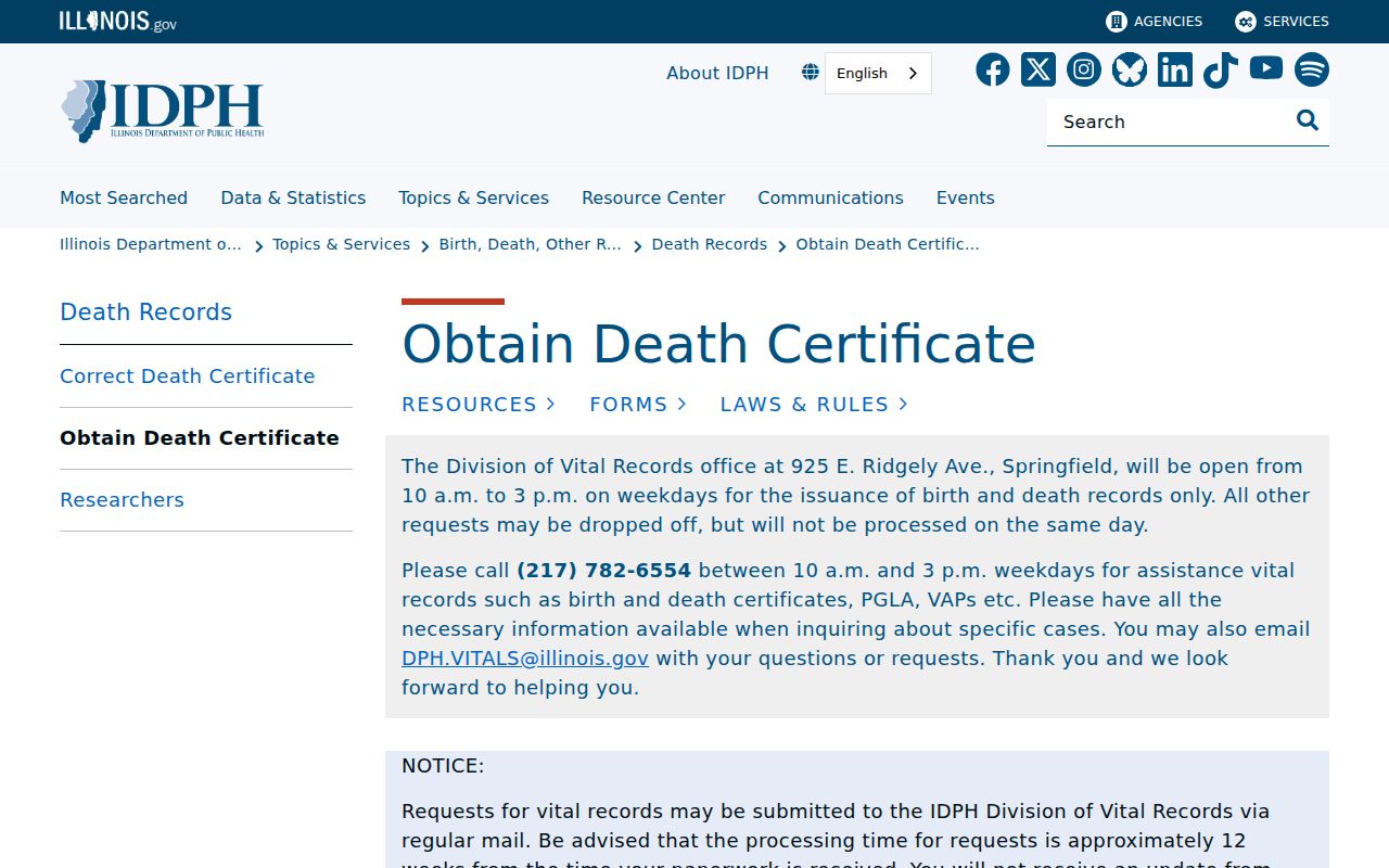 St. Charles previous residents death record instructions