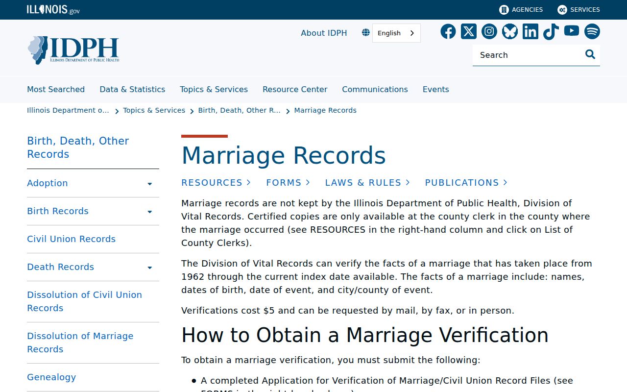 St. Charles previous residents marriage verification page